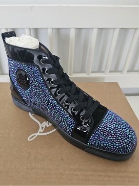 Louis Vuitton Men's Black High-Top Sneakers with Iridescent Crystal Detail